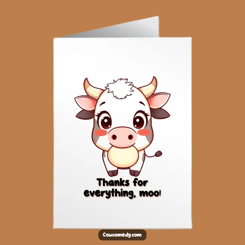 Free Printable Thank You Card: Smiling Cow Chewing Cud Downloadable Gift