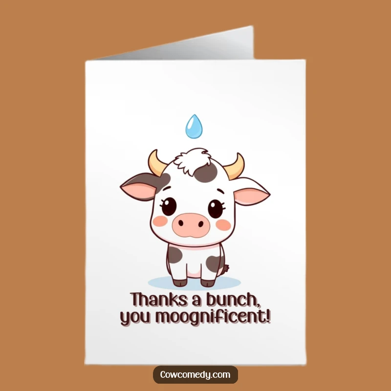 Free Printable Thank You Card: Surprised Kawaii Cow Funny Downloadable Gift Expressing Gratitude