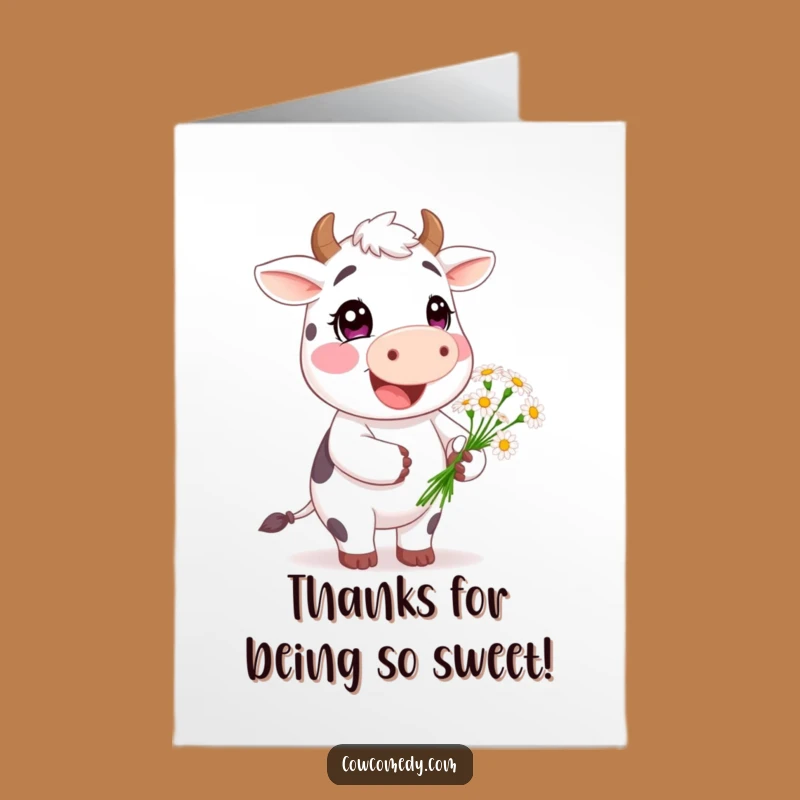 Free Printable Thank You Cow Card: Funny Downloadable Gift with Daisies