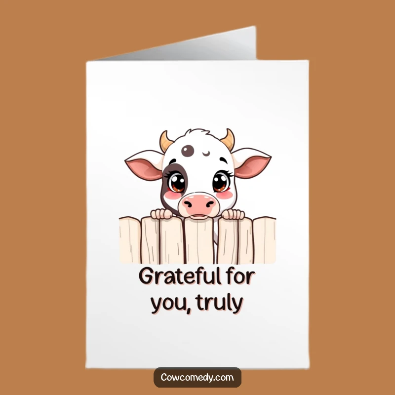 Free Printable Thank You Card: Curious Cow Peeking - Funny Downloadable Gift
