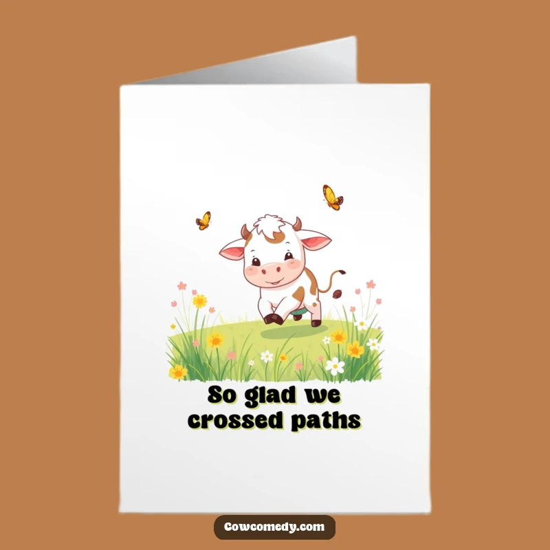 Free Printable Thank You Card: Playful Cow Chasing Butterfly - Funny Gift