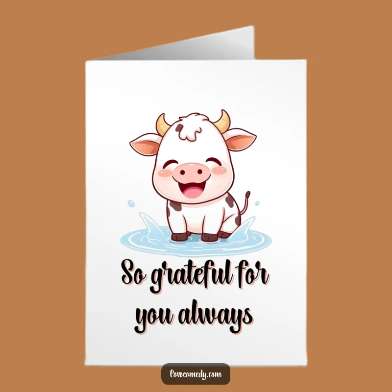 Free Printable Kawaii Cow Thank You Card: Puddle Splash Funny Gift