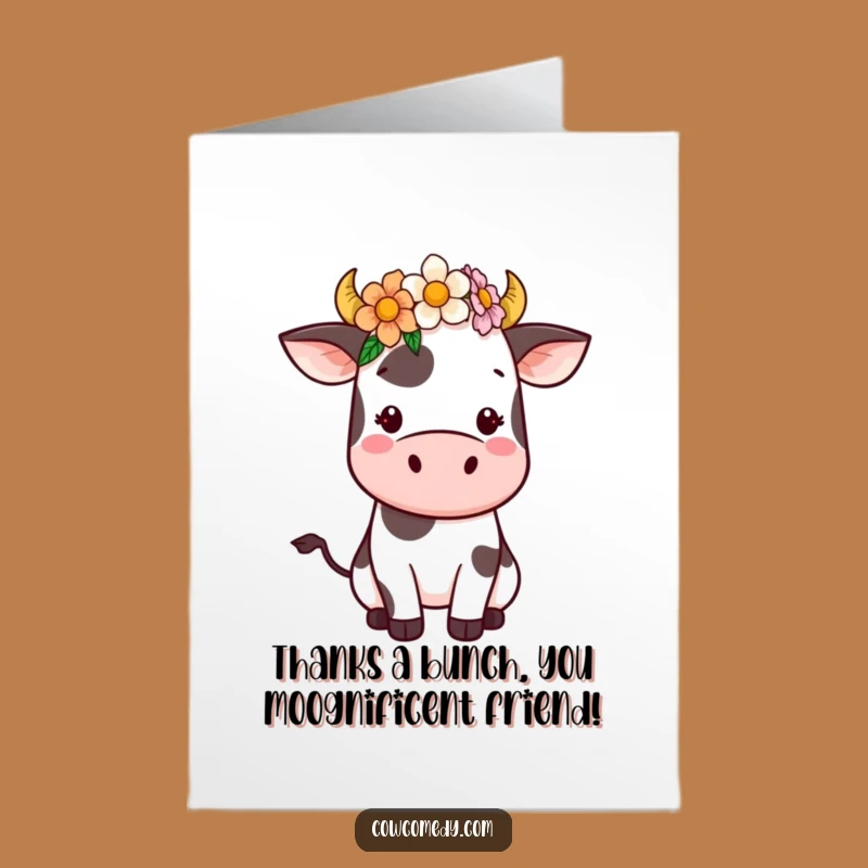 Free Printable Thank You Card: Kawaii Cow Flower Crown Grateful Downloadable Gift
