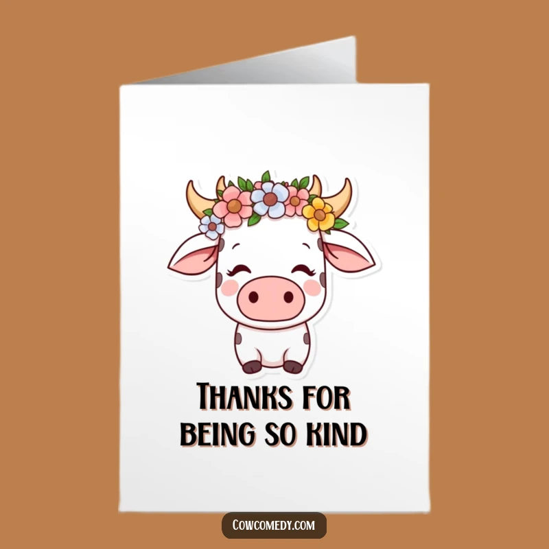 Free Printable Kawaii Cow Thank You Card: Flower Crown Contentment Funny Gift