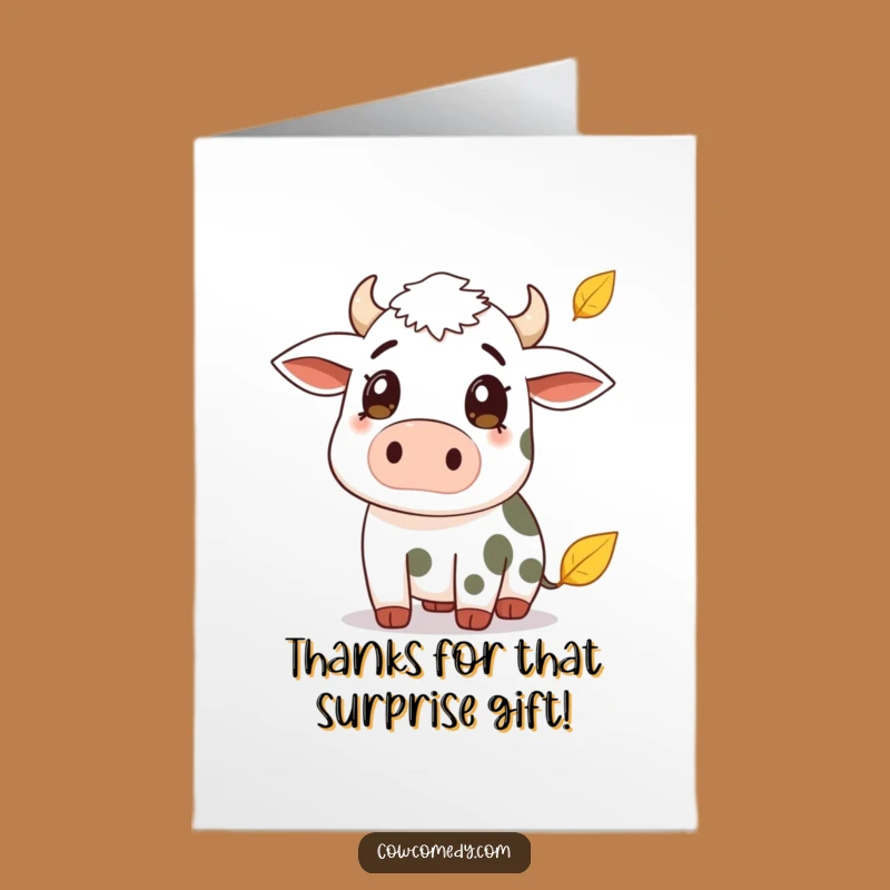 Free Printable Thank You Card: Surprised Cow & Leaf for Simple Gratitude