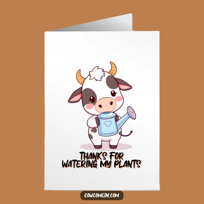 Free Printable Kawaii Cow Watering Thank You Card: Cute Gift Downloadable