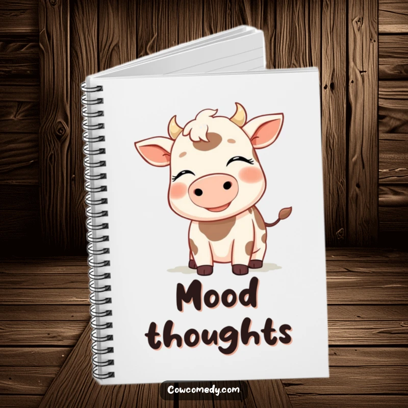Funny notebook with a serene cow, eyes closed, enjoying a gentle breeze, ideal for journaling and notes, a great funny gift.