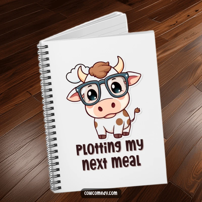 Funny Kawaii Cow Notebook: A cow with oversized glasses thoughtfully gazes at a cloud, perfect for a funny journal.