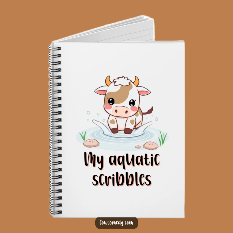 Funny Kawaii Cow Pond Splash Notebook - Watery Ideas, Perfect Funny Gift Journal!