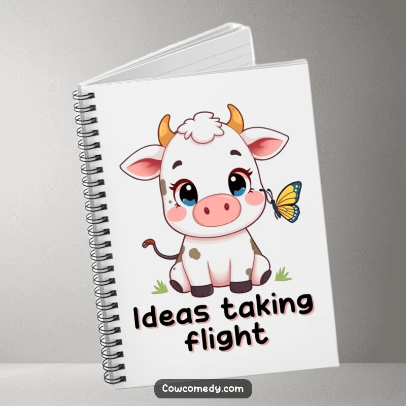 Funny Cow Butterfly Notebook: A cute cow with large eyes captivated by a butterfly, great for jotting down observations and ideas.