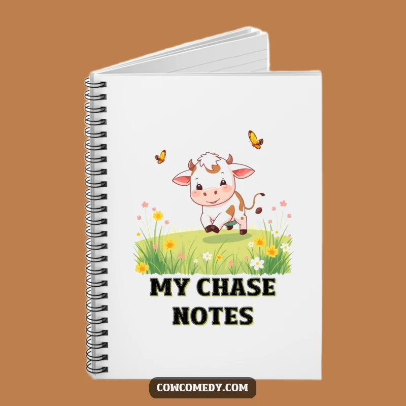 Funny Playful Cow Notebook Chasing Butterfly Journal for Creative Fun