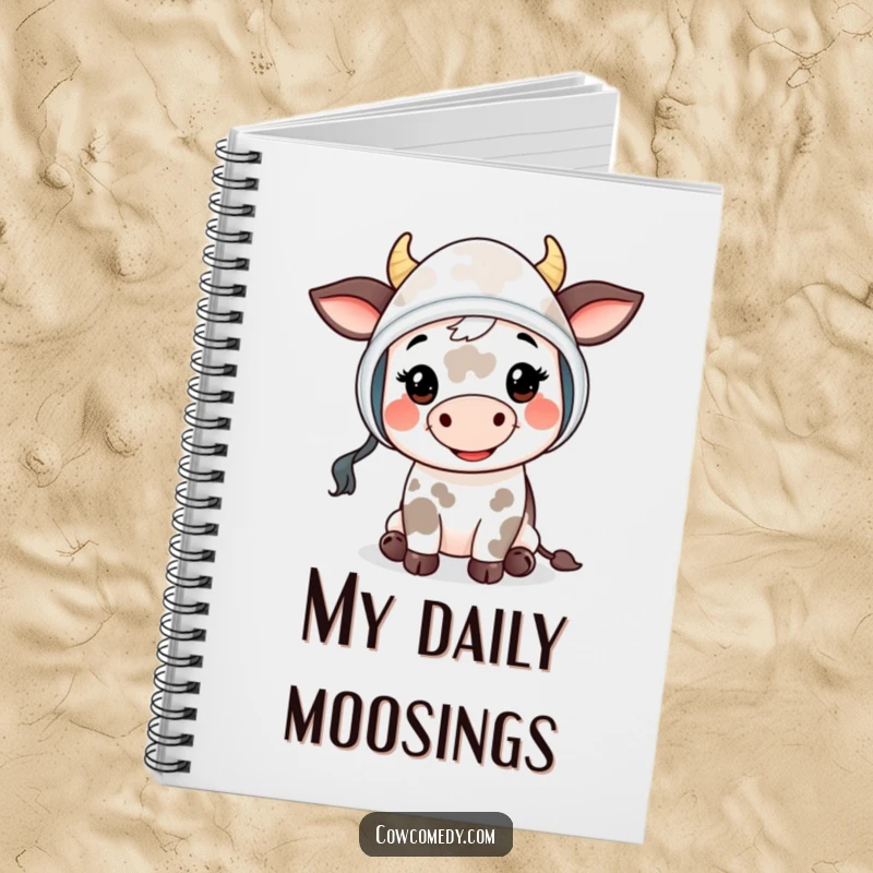 Funny Mooing Cow Kid Notebook: a cute cow child in a bonnet smiling and offering a friendly 'moo', perfect for note-taking.