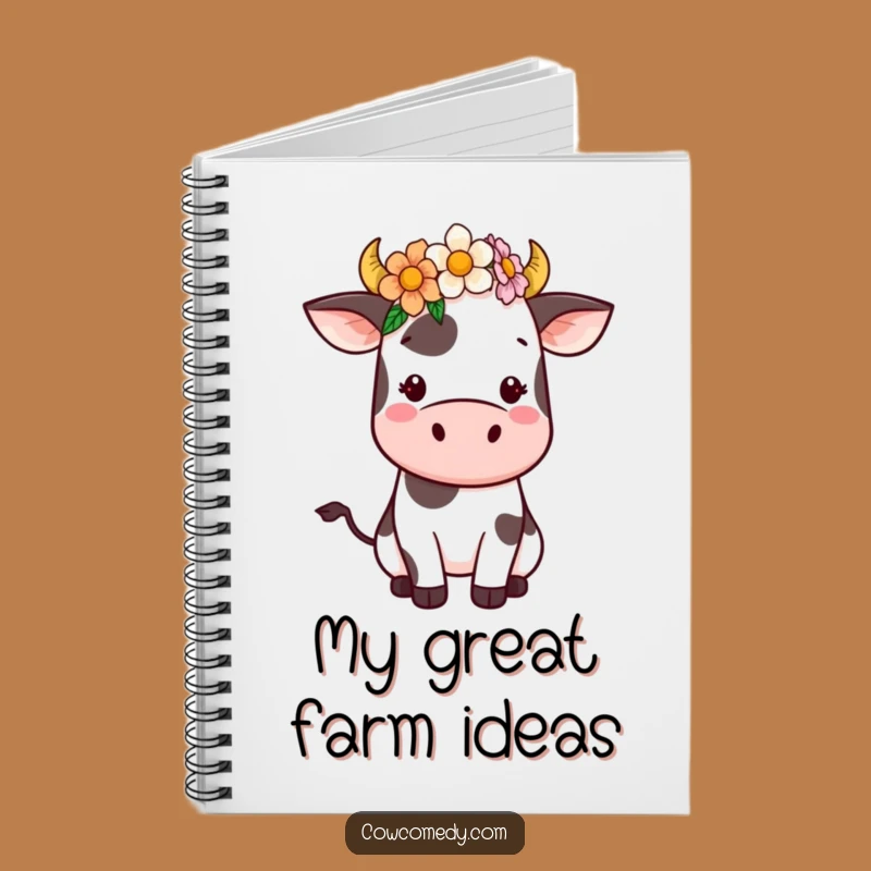 Funny Kawaii Cow Notebook: Flower Crown Journal - Ideal Funny Gift