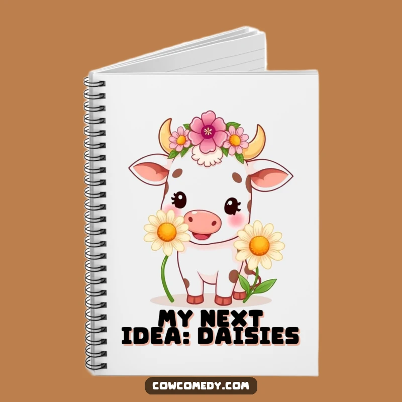 Kawaii Cow Daisy Notebook - Funny Floral Cow Journal Gift