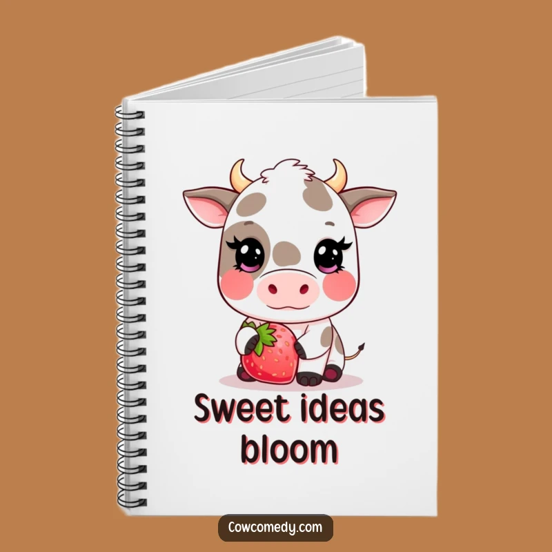 Funny Kawaii Cow Strawberry Notebook - Cute Blushing Journal Gift