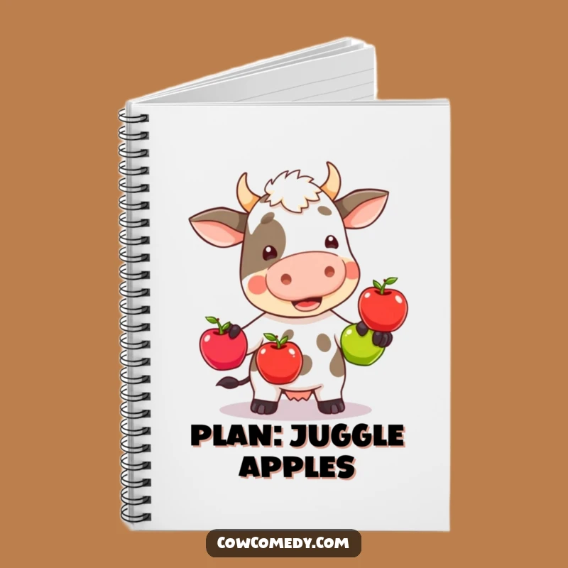 Wobbly Apple Juggling Notebook - Funny Kawaii Cow Journal Gift