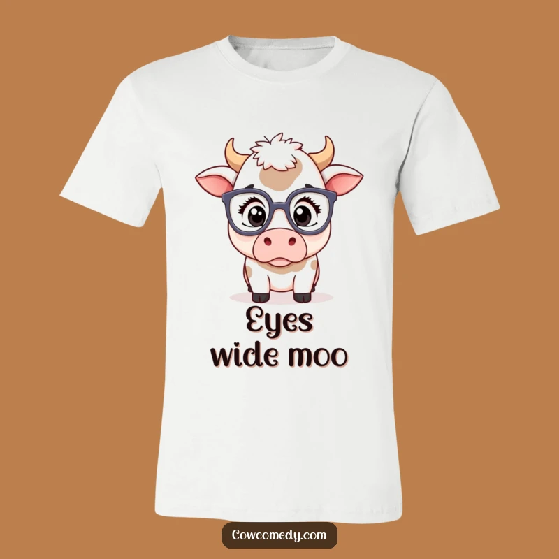 Funny Kawaii Cow Glasses T-Shirt - Surprised Farm Animal Spectacle Tee