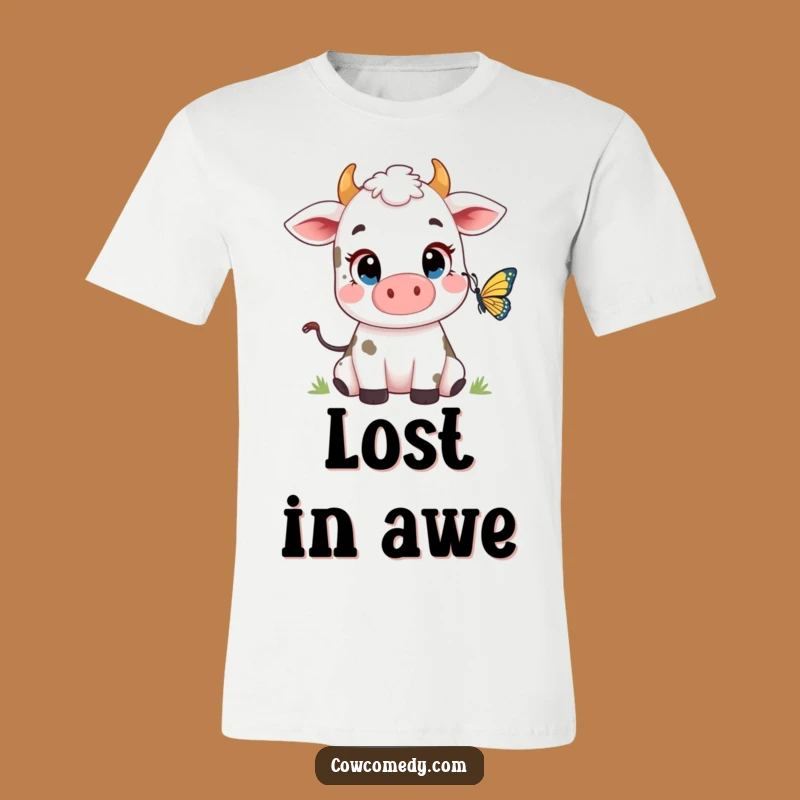 Funny Cow Butterfly T-Shirt - Curious Wide-Eyed Character Tee, Gift