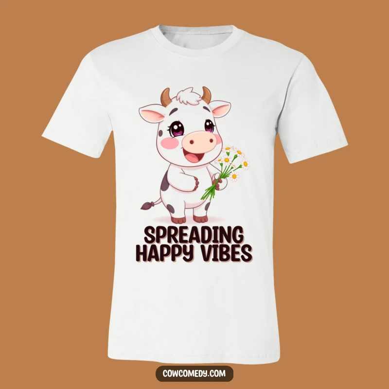 Funny Happy Cow Daisy T-Shirt - Cheerful Character Tee, Great Gift