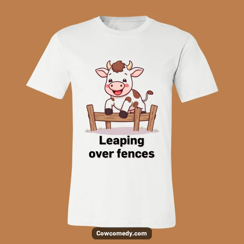 Funny Kawaii Cow Leap T-Shirt - Energetic Jumping Farm Animal Tee