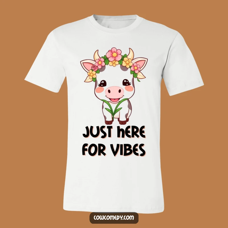 Funny Kawaii Cow Garland T-Shirt: Happy Smiling Cow Chewing Grass Tee Gift!