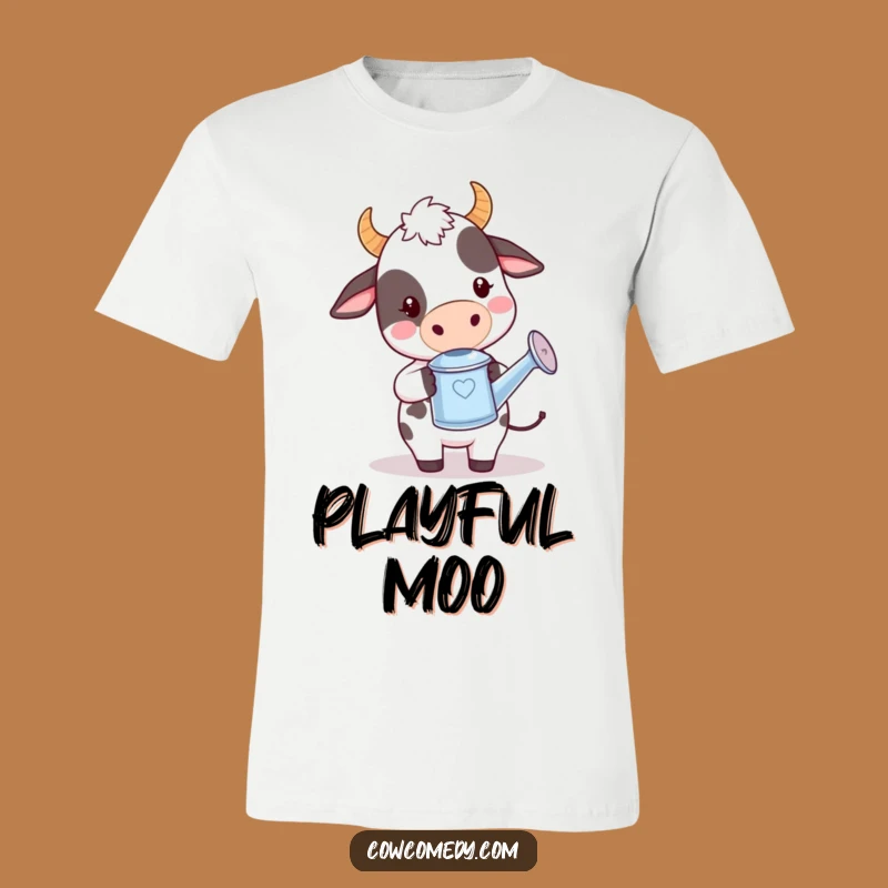 Funny Kawaii Cow Garden T-Shirt - Playful Watering Farm Animal Tee