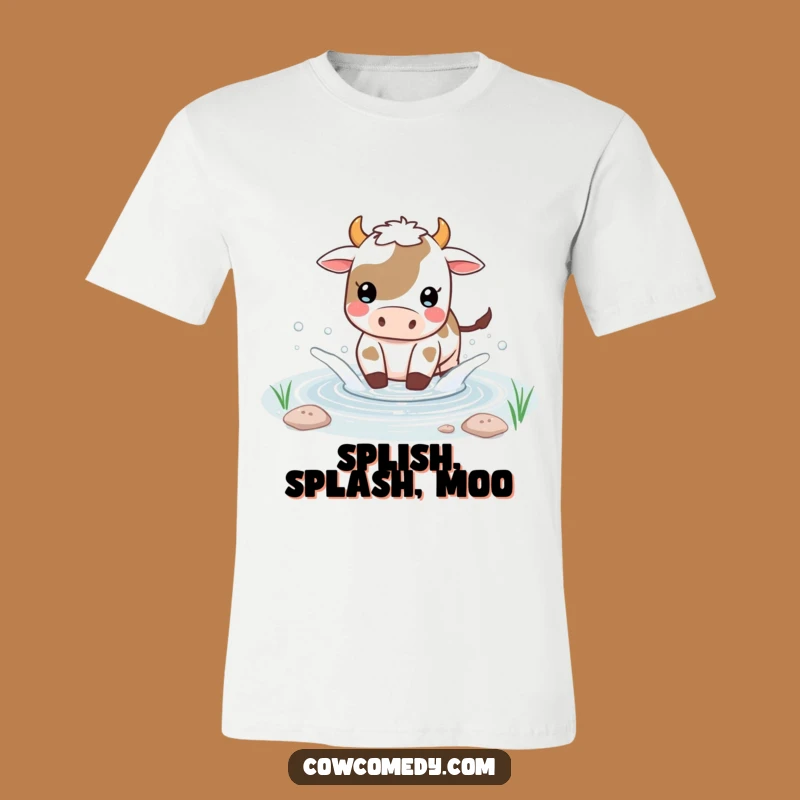 Funny Kawaii Cow Pond Splash T-Shirt - Playful Splish Splash, Cute Funny Gift!
