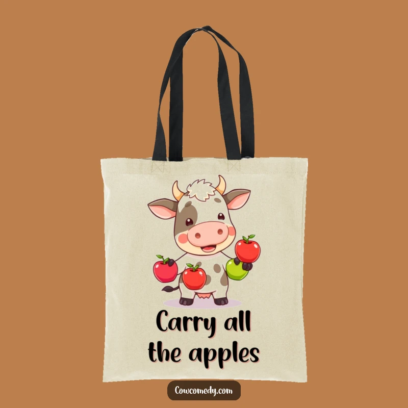 Wobbly Apple Juggling Tote Bag - Funny Kawaii Cow Carryall Gift