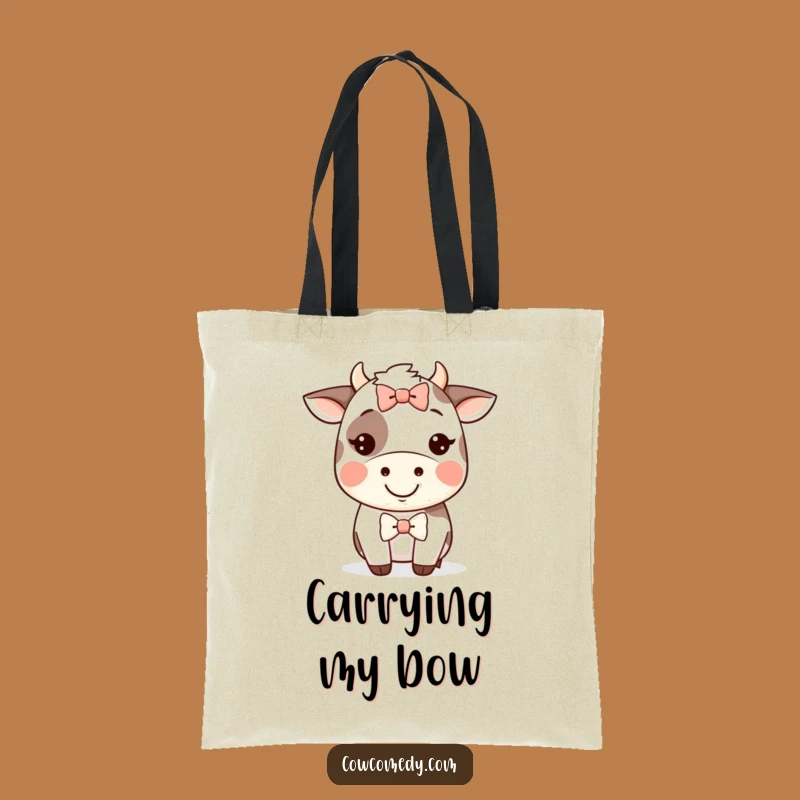 Funny Kawaii Cow Grin Tote Bag - Silly Bow Chic, Practical Funny Gift!