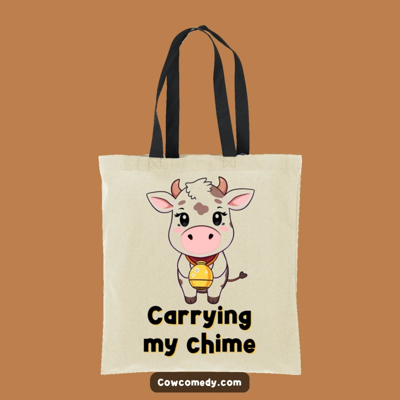 Funny Whimsical Cow Tote Bag: Sparkle Bell Charm, Great Funny Gift