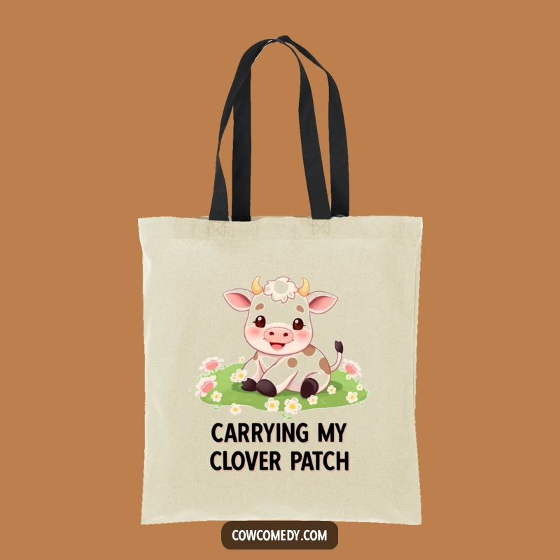 Funny Tiny Cow Tote Bag: Clover Rolling Fun, Great Funny Gift