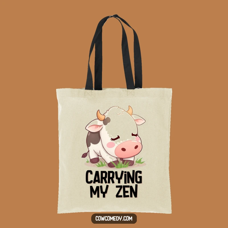 Funny Contented Cow Tote Bag: Carry Peace, Hilarious Gift for Farm Fans