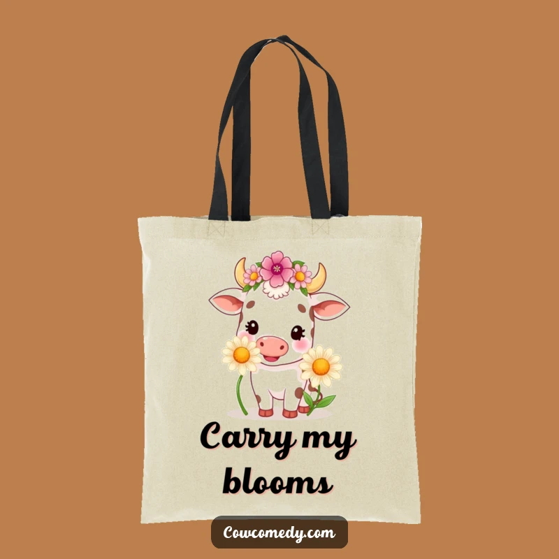 Funny Kawaii Cow Daisy Tote - Adorable Floral Cow Carryall Gift