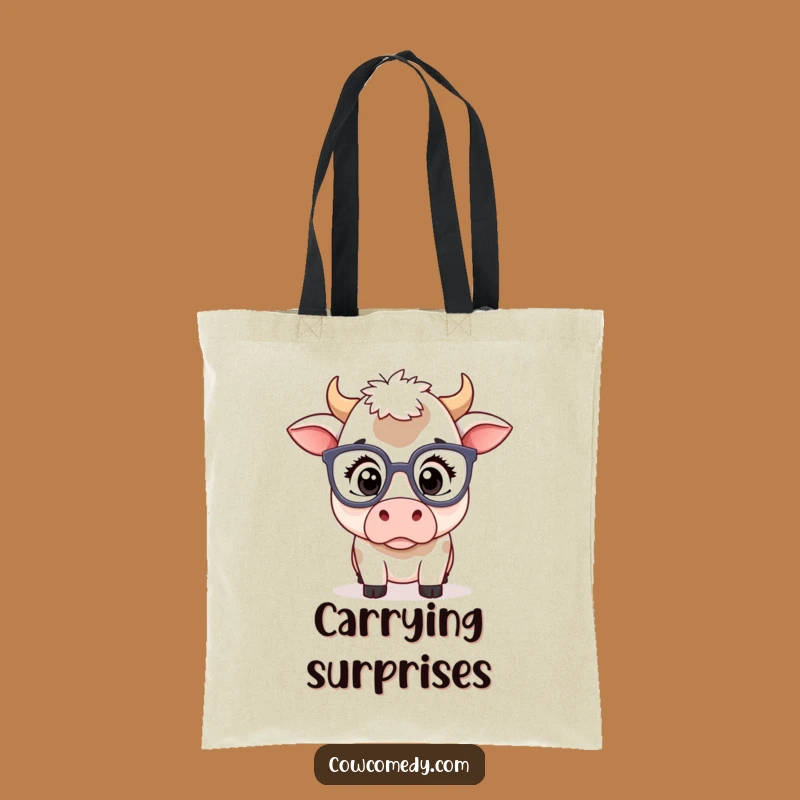 Funny Kawaii Cow Glasses Tote Bag - Surprised Farm Animal Carryall Gift