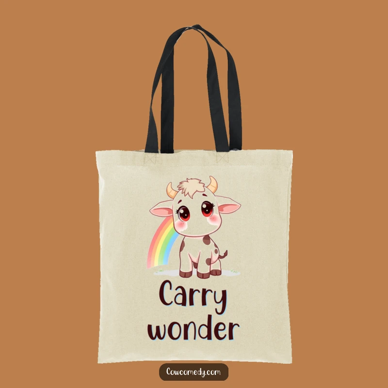 Funny Rainbow Cow Tote Bag - Curious Big Eyes Bag Gift