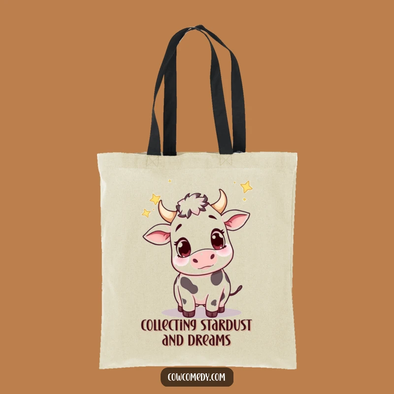 Funny Wondering Cow Catching Stars Tote Bag: Carry Your Dreams in This Funny Gift