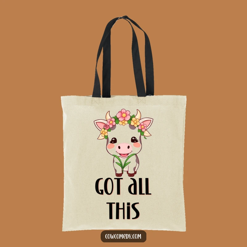 Funny Kawaii Cow Garland Tote Bag: Happy Chewing Cow Shopping Bag Gift!