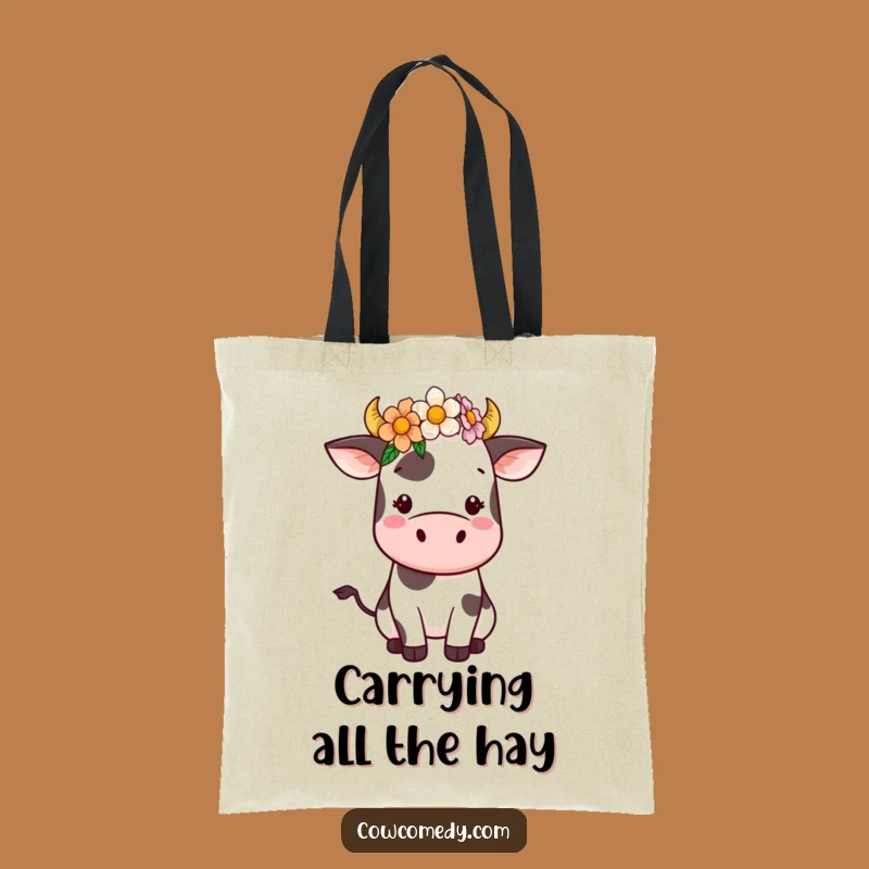 Stylish Funny Kawaii Cow Tote Bag: Flower Crown Chic - Great Funny Gift
